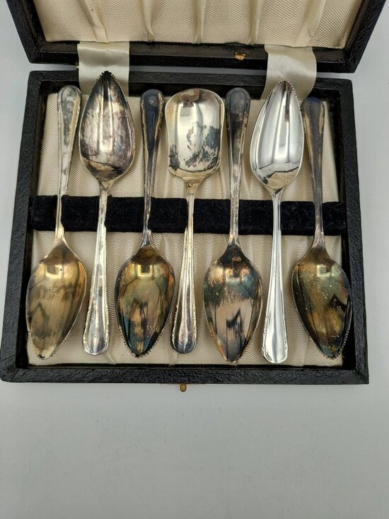 Vintage William Adams Silver Plated 6 Teaspoons Set With Case Sheffield England - Picture 1 of 8